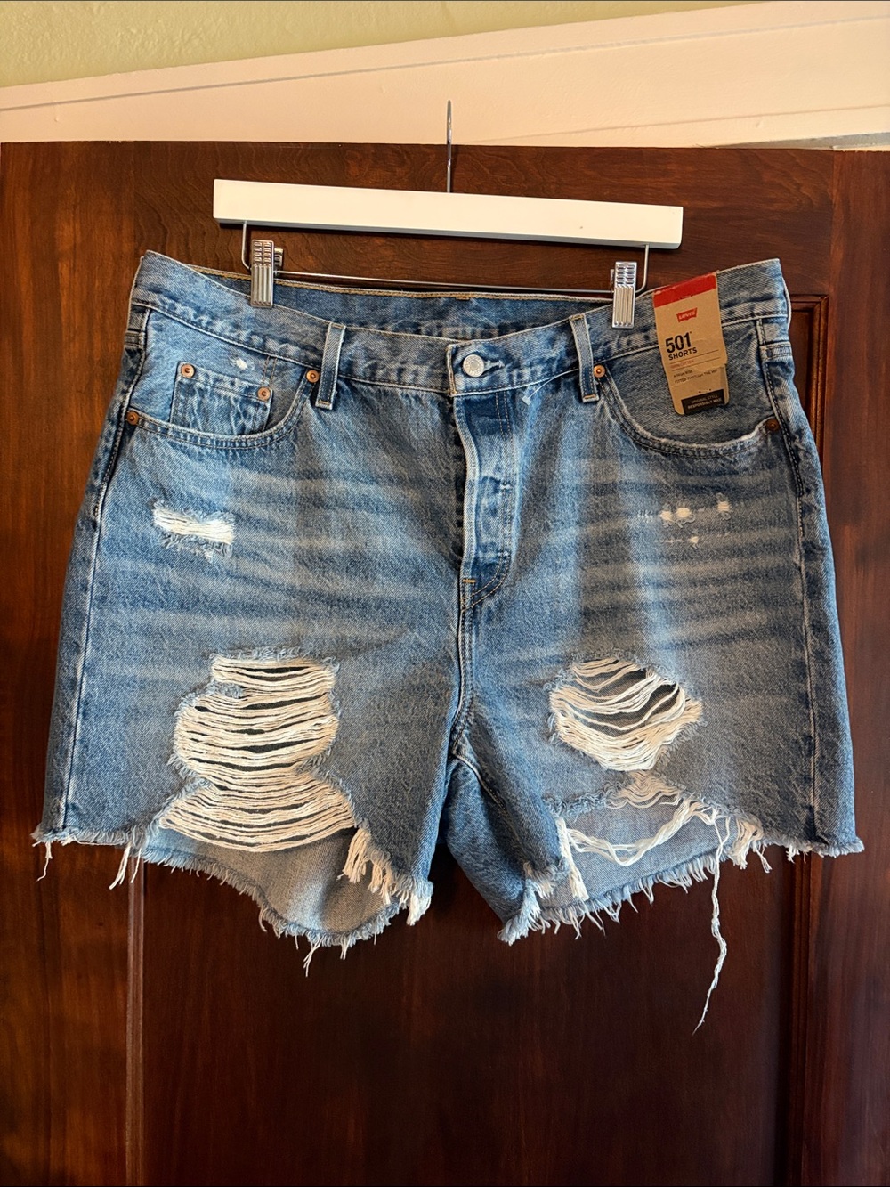 Levi's 501 Distressed High-Rise Light Blue Denim Shorts